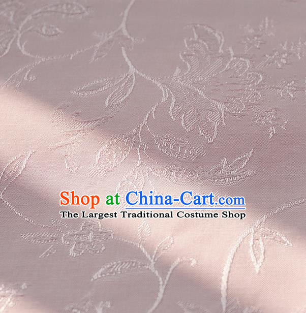Chinese Traditional Classical Flowers Pattern Pink Cotton Fabric Imitation Silk Fabric Hanfu Dress Material