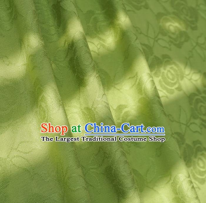 Chinese Traditional Classical Roses Pattern Green Cotton Fabric Imitation Silk Fabric Hanfu Dress Material