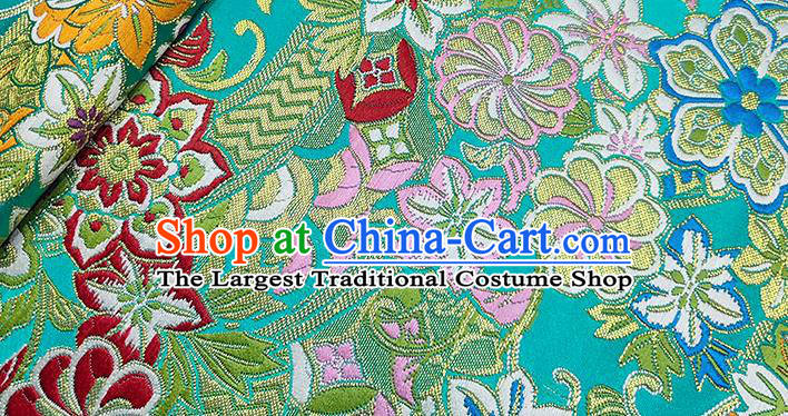 Japanese Traditional Pattern Atrovirens Kimono Lake Blue Brocade Fabric Tapestry Satin Fabric Nishijin Material