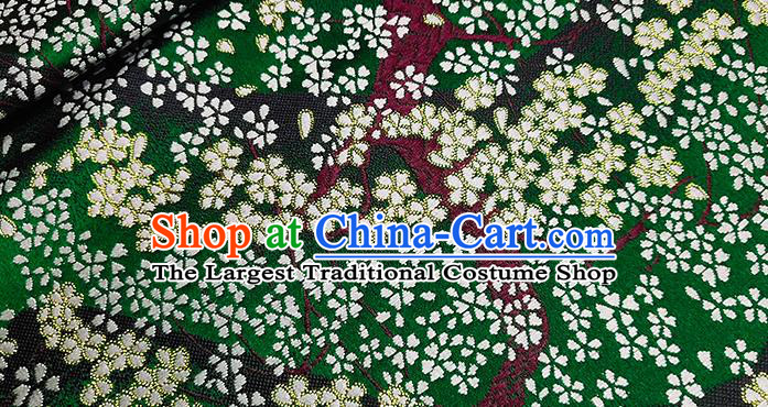 Japanese Traditional Sakura Pattern Kimono Green Brocade Fabric Tapestry Satin Fabric Nishijin Material
