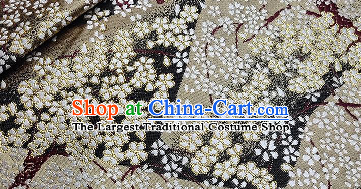 Japanese Traditional Sakura Pattern Kimono Beige Brocade Fabric Tapestry Satin Fabric Nishijin Material