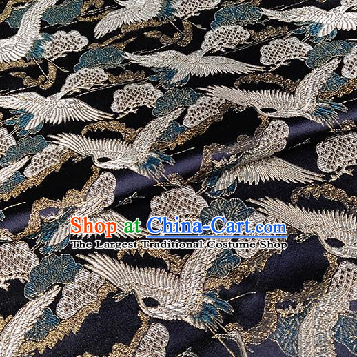 Chinese Traditional Classical Cranes Pattern Black Brocade Fabric Silk Satin Fabric Tang Suit Material