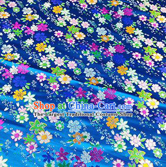 Japanese Traditional Primrose Pattern Kimono Blue Brocade Fabric Tapestry Satin Fabric Nishijin Material