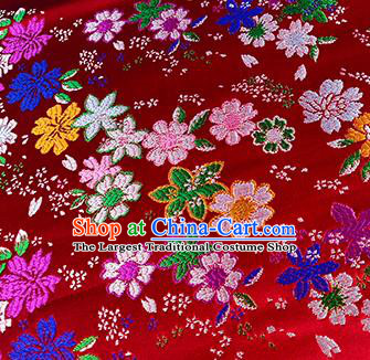 Japanese Traditional Primrose Pattern Kimono Red Brocade Fabric Tapestry Satin Fabric Nishijin Material
