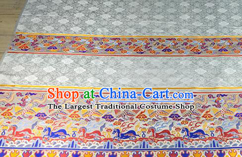 Chinese Traditional Phoenix Horse Pattern White Brocade Fabric Silk Satin Fabric Hanfu Material
