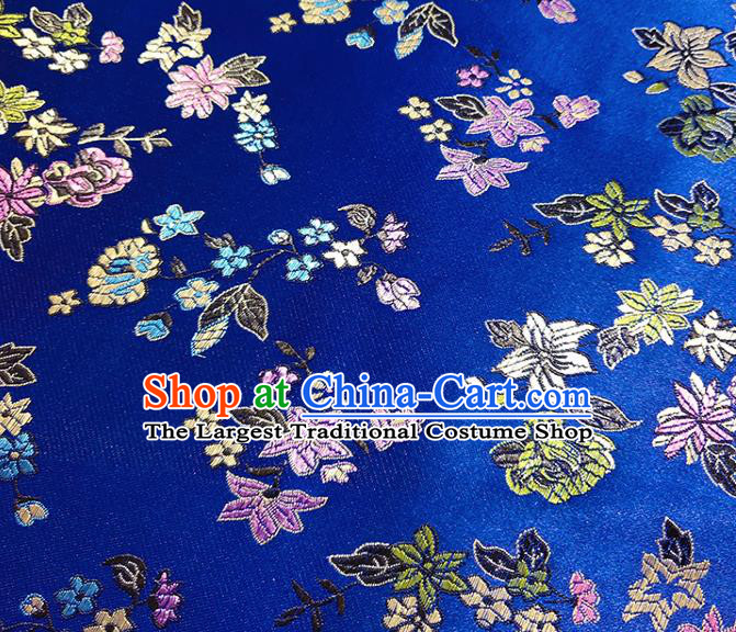 Chinese Traditional Flowers Pattern Royalblue Brocade Fabric Silk Satin Fabric Hanfu Material