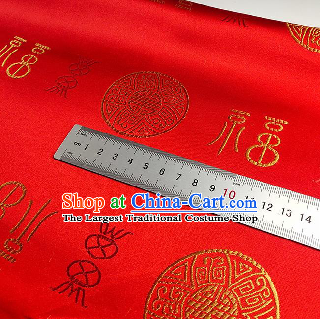 Chinese Traditional Fu Character Pattern Red Brocade Fabric Silk Satin Fabric Hanfu Material