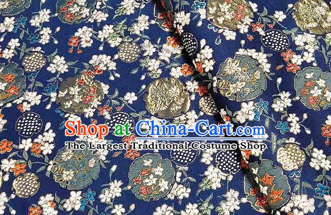 Japanese Traditional Carnations Pattern Kimono Navy Brocade Fabric Tapestry Satin Fabric Nishijin Material
