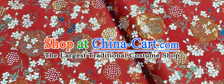 Japanese Traditional Carnations Pattern Kimono Red Brocade Fabric Tapestry Satin Fabric Nishijin Material