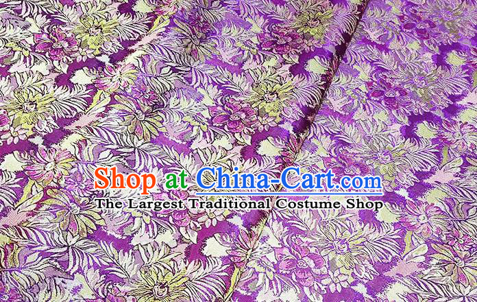 Japanese Traditional Flowers Pattern Kimono Lilac Brocade Fabric Tapestry Satin Fabric Nishijin Material