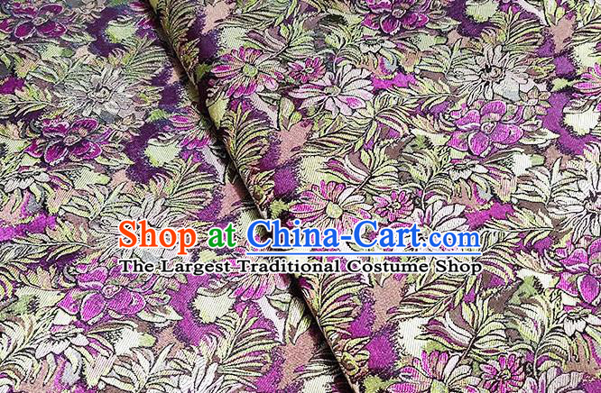 Japanese Traditional Flowers Pattern Kimono Purple Brocade Fabric Tapestry Satin Fabric Nishijin Material