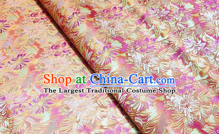 Japanese Traditional Flowers Pattern Kimono Pink Brocade Fabric Tapestry Satin Fabric Nishijin Material