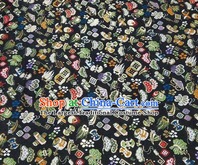 Japanese Traditional Gems Pattern Kimono Black Brocade Fabric Tapestry Satin Fabric Nishijin Material