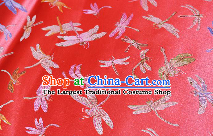 Chinese Traditional Dragonfly Pattern Red Brocade Fabric Silk Satin Fabric Hanfu Material