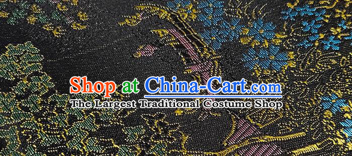 Chinese Traditional Scenery Pattern Black Brocade Fabric Silk Satin Fabric Hanfu Material