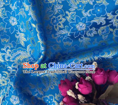 Chinese Traditional Flowers Pattern Blue Brocade Fabric Silk Satin Fabric Hanfu Material