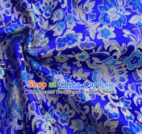 Chinese Traditional Flowers Pattern Royalblue Brocade Fabric Silk Satin Fabric Hanfu Material