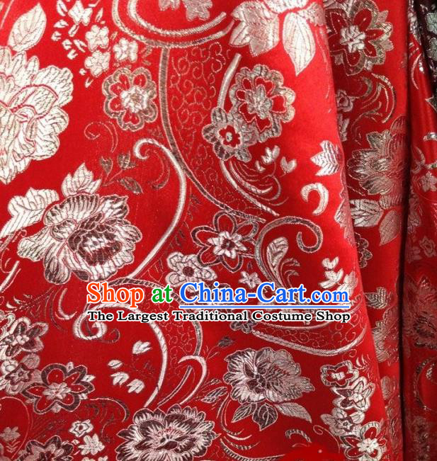 Chinese Traditional Peony Pattern Red Brocade Fabric Silk Tapestry Satin Fabric Hanfu Material