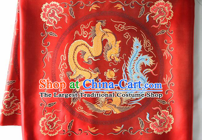 Chinese Traditional Dragon Phoenix Pattern Red Brocade Fabric Silk Tapestry Satin Fabric Hanfu Material