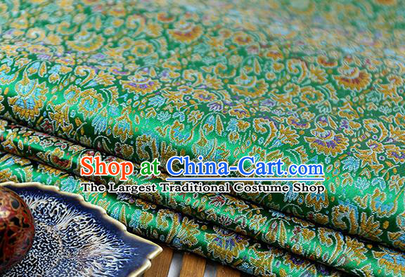 Chinese Traditional Celosia Cristata Pattern Green Brocade Fabric Silk Tapestry Satin Fabric Hanfu Material