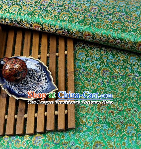 Chinese Traditional Celosia Cristata Pattern Green Brocade Fabric Silk Tapestry Satin Fabric Hanfu Material
