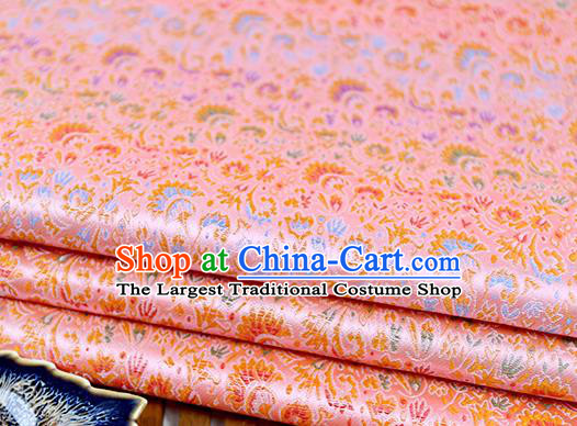 Chinese Traditional Celosia Cristata Pattern Pink Brocade Fabric Silk Tapestry Satin Fabric Hanfu Material