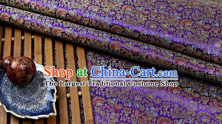 Chinese Traditional Celosia Cristata Pattern Purple Brocade Fabric Silk Tapestry Satin Fabric Hanfu Material