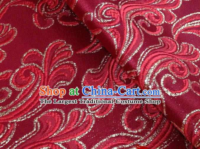 Chinese Traditional Clouds Pattern Dark Red Brocade Fabric Silk Tapestry Satin Fabric Hanfu Material