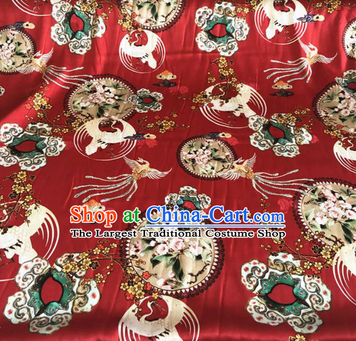 Chinese Traditional Phoenix Plum Pattern Red Silk Fabric Hanfu Brocade Material