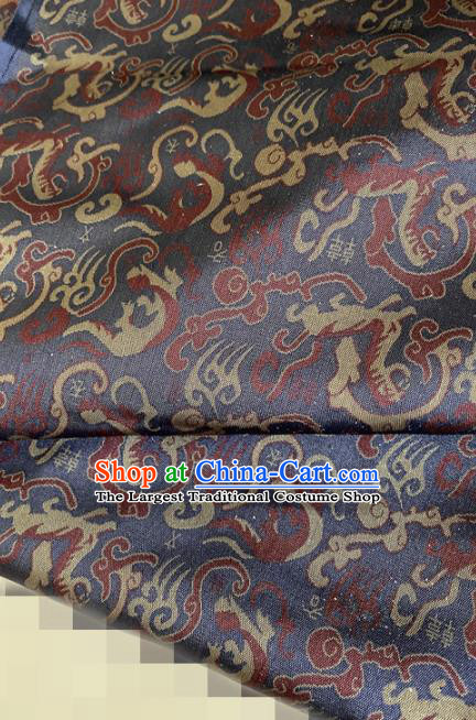 Chinese Traditional Dragon Pattern Navy Silk Fabric Hanfu Gambiered Guangdong Gauze Material