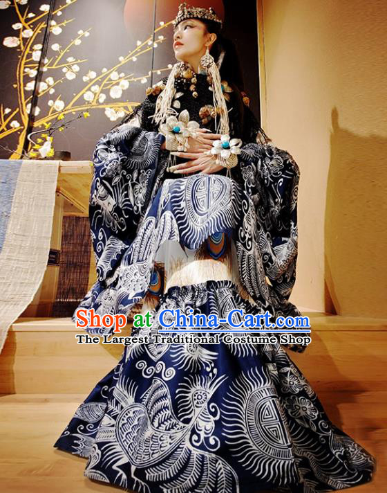 Chinese Traditional National Batik Dress Tang Suit Mandarin Sleeve Dress for Women