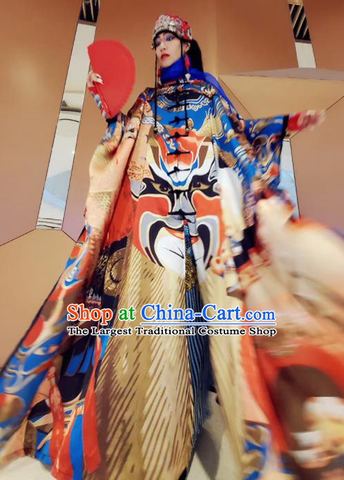 Chinese Traditional National Printing Opera Dress Tang Suit Cloak for Women