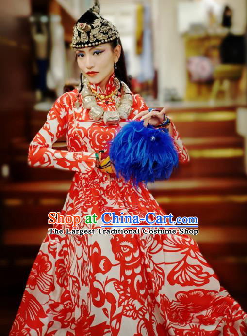 Chinese Traditional National Red Dress Tang Suit Cheongsam Costume for Women