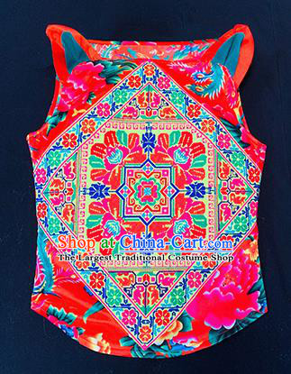 Chinese Traditional Embroidered Red Vest Tang Suit Waistcoat Costume for Women