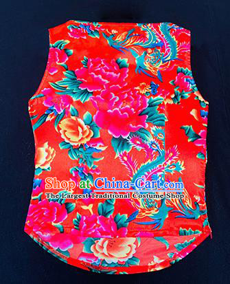 Chinese Traditional Embroidered Red Vest Tang Suit Waistcoat Costume for Women