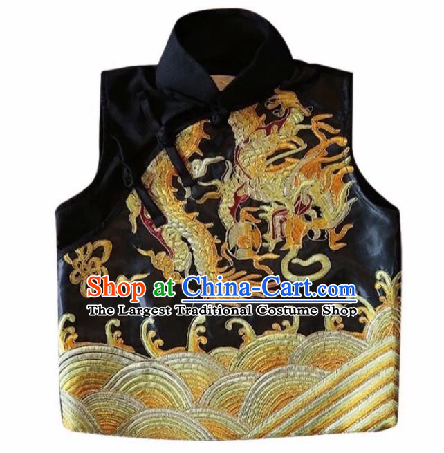 Chinese Traditional Embroidered Black Vest Tang Suit Waistcoat Costume for Women