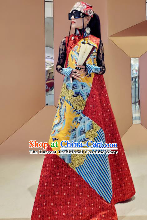 Chinese Traditional National Embroidered Red Qipao Dress Tang Suit Cheongsam Costume for Women