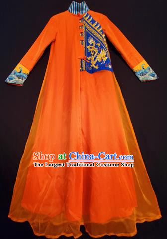 Chinese Traditional National Embroidered Orange Qipao Dress Tang Suit Cheongsam Costume for Women