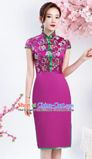 Chinese Chorus Purple Short Qipao Dress Traditional National Compere Cheongsam Costume for Women