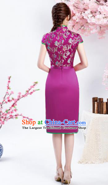 Chinese Chorus Purple Short Qipao Dress Traditional National Compere Cheongsam Costume for Women