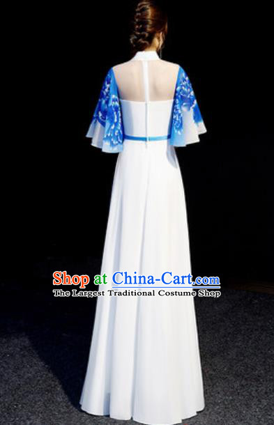 Chinese National Embroidered Plum Blue Qipao Dress Traditional Compere Cheongsam Costume for Women