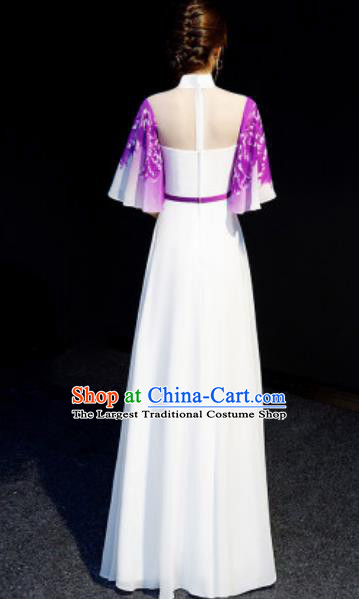Chinese National Embroidered Plum Purple Qipao Dress Traditional Compere Cheongsam Costume for Women