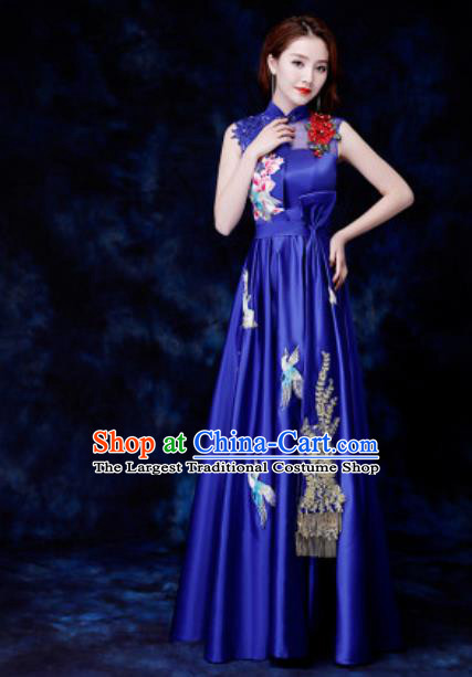 Chinese Traditional Chorus Royalblue Qipao Dress Compere Cheongsam Costume for Women