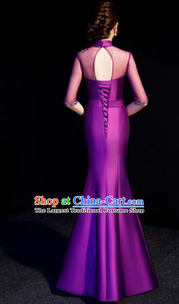 Top Compere Embroidered Purple Full Dress Evening Party Costume for Women