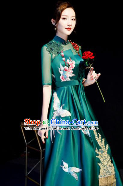 Top Compere Embroidered Phoenix Green Full Dress Evening Party Costume for Women