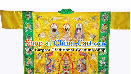 Chinese National Quanzhen Taoist Frock Embroidered Golden Cassock Traditional Taoism Rites Costume for Men