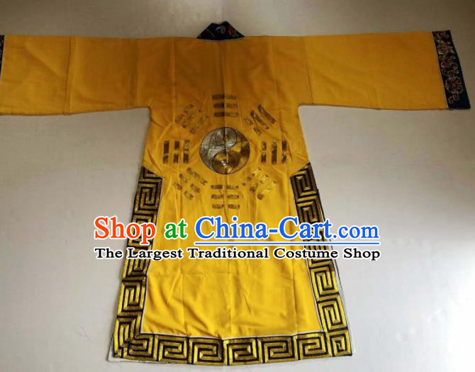 Chinese National Taoist Embroidered Eight Diagrams Yellow Priest Frock Cassock Traditional Taoism Rites Costume for Men