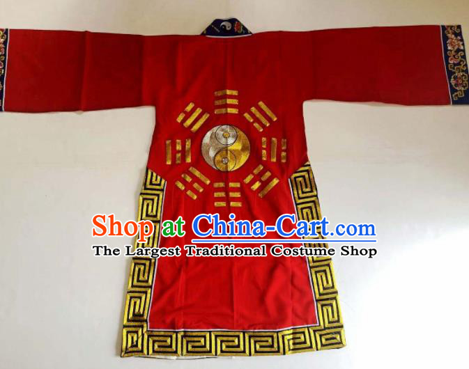 Chinese National Taoist Embroidered Eight Diagrams Red Priest Frock Cassock Traditional Taoism Rites Costume for Men