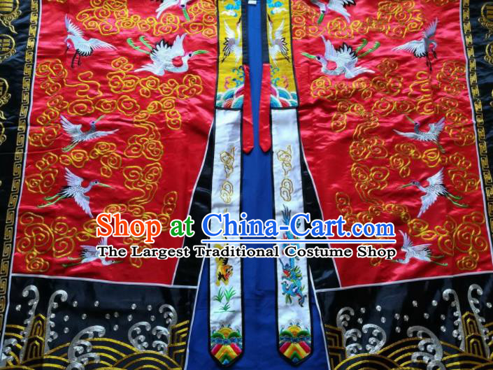 Chinese National Taoist Embroidered Cranes Red Priest Frock Cassock Traditional Taoism Rites Costume for Men