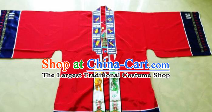 Chinese National Quanzhen Taoist Red Frock Cassock Traditional Taoism Rites Costume for Men